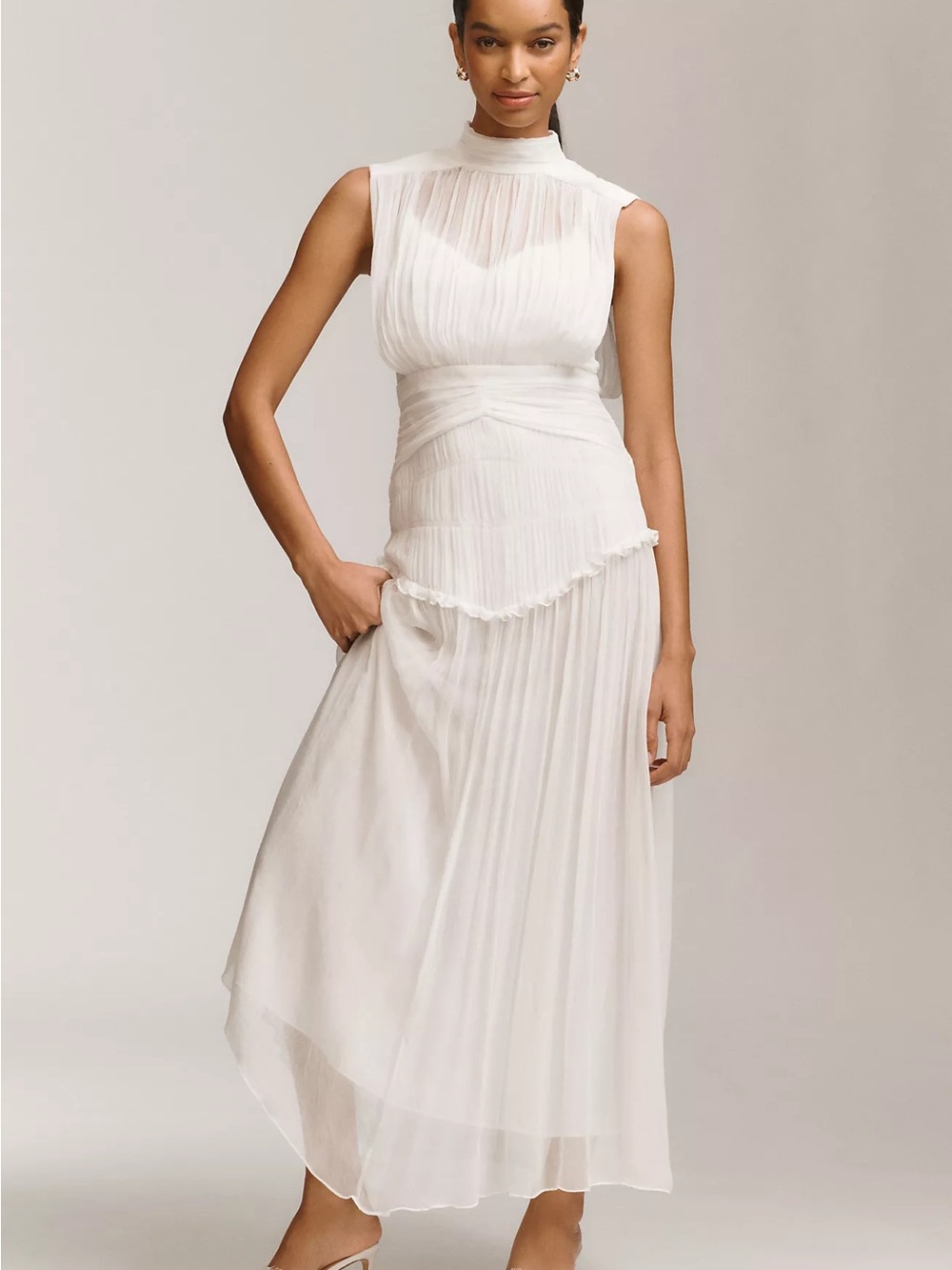 Shona Joy Clemence Chiffon High-Neck Dress